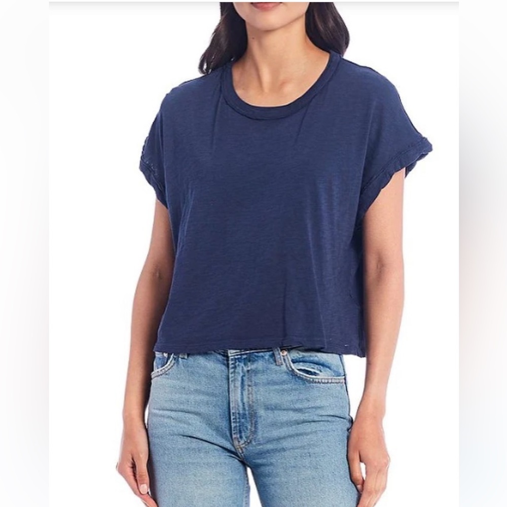 Free People Navy Blue ‘You Rock’ Crew Neck Short Sleeve Tee Size: Medium